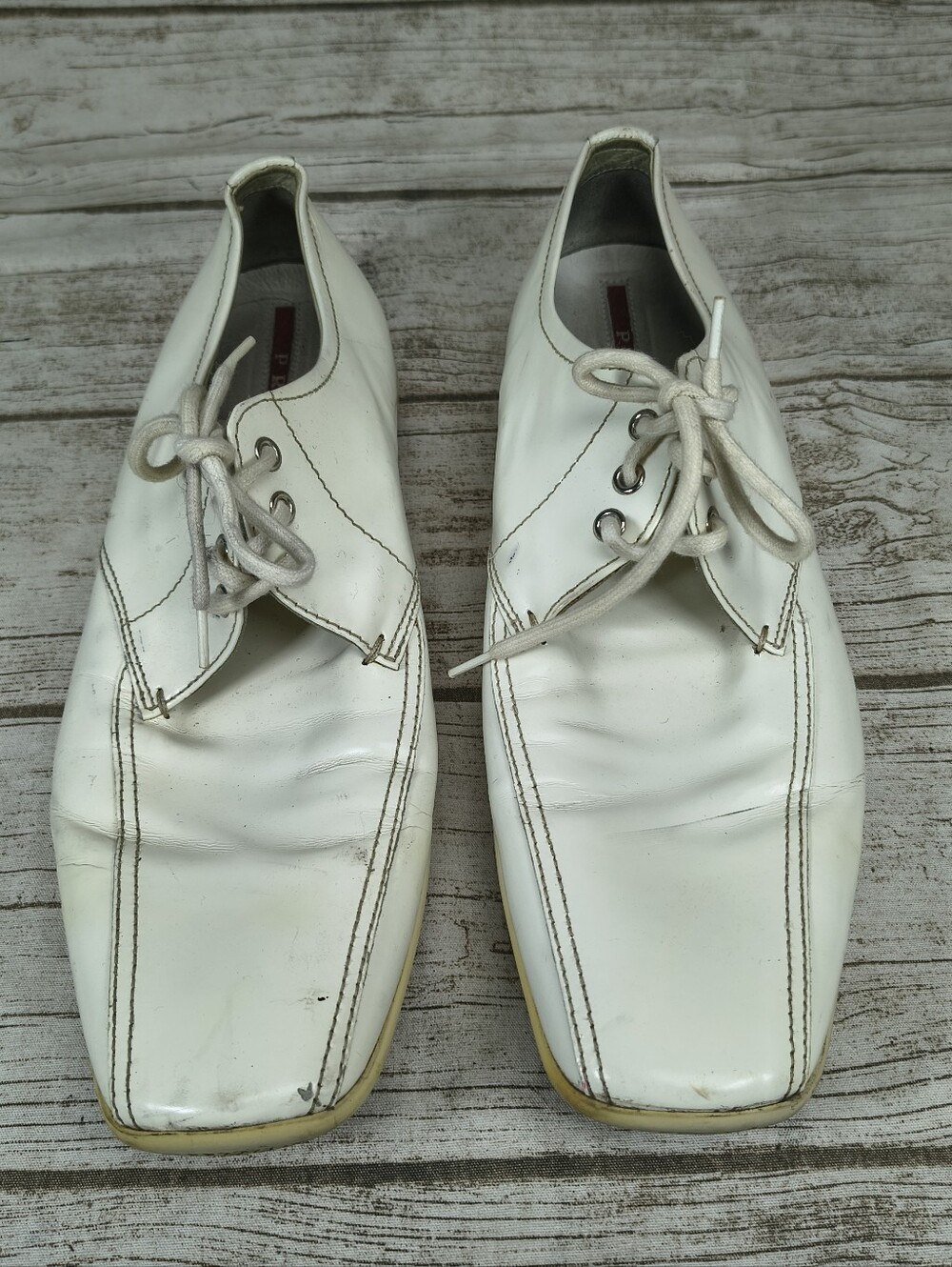 Prada White Leather Lace Up Casual Sneakers Men Size 9